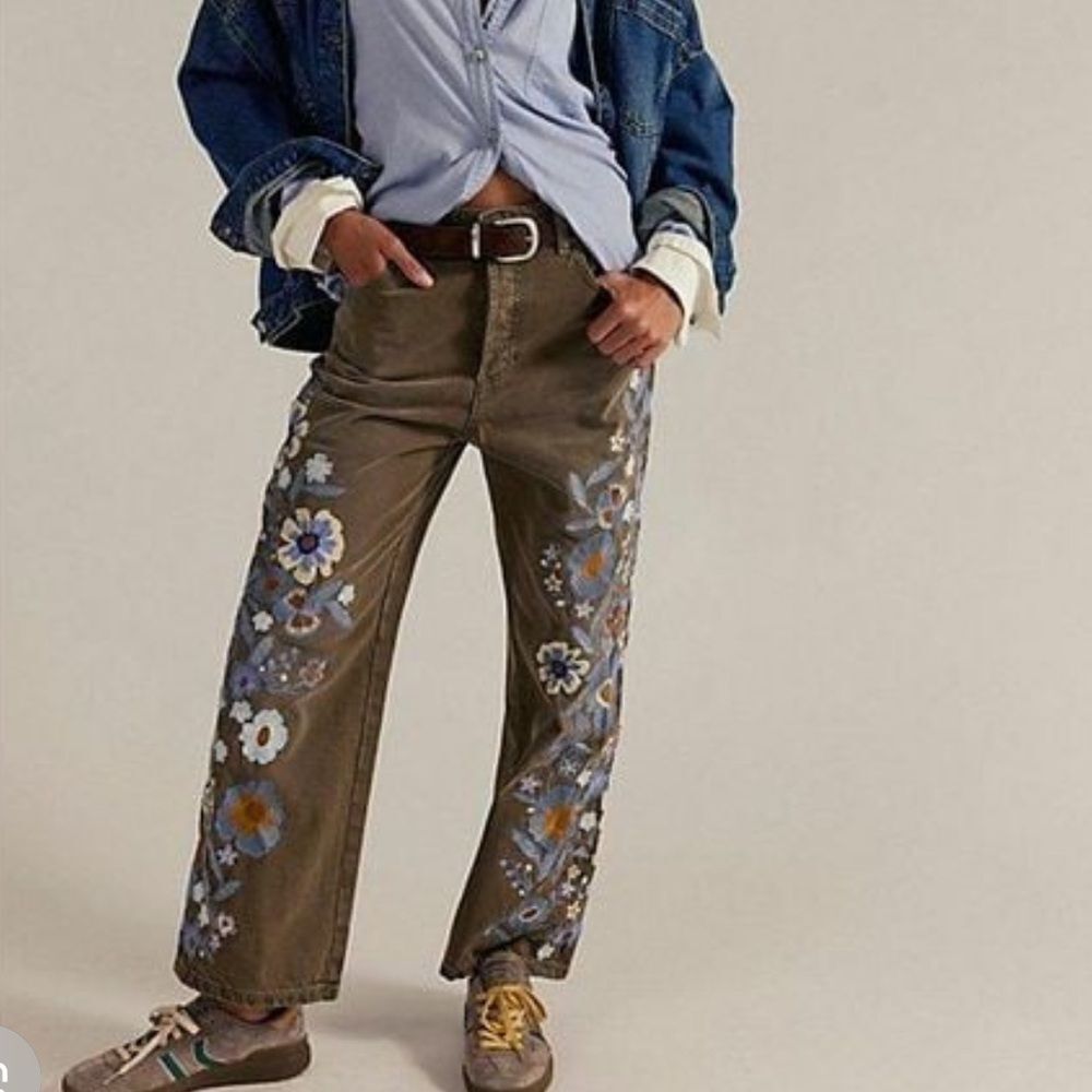 Free People We the Free Willow Floral Embroidered Jeans in Forget Me Not